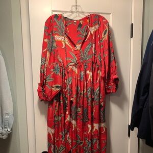 NWOT Red jungle pattern satin maxi dress
